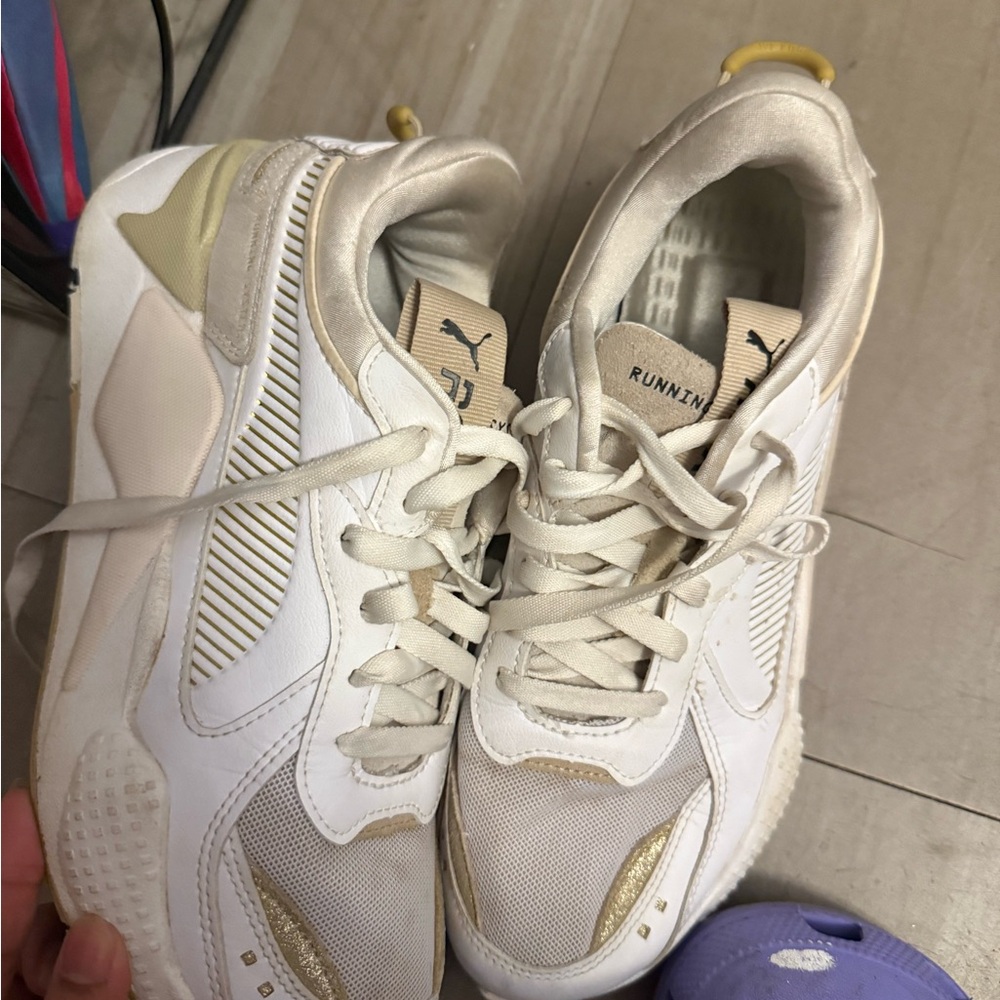 Puma Women's White and Gold Sneakers